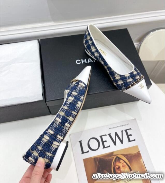 Pretty Style Chanel Tweed & Lambskin Pointed Ballerinas 121454 Blue/White