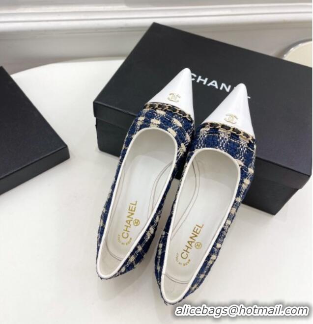 Pretty Style Chanel Tweed & Lambskin Pointed Ballerinas 121454 Blue/White