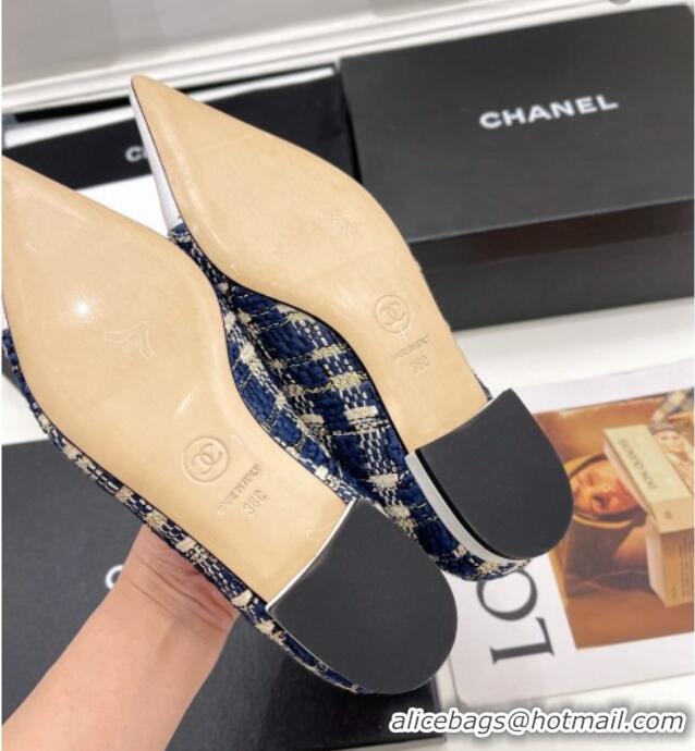 Pretty Style Chanel Tweed & Lambskin Pointed Ballerinas 121454 Blue/White