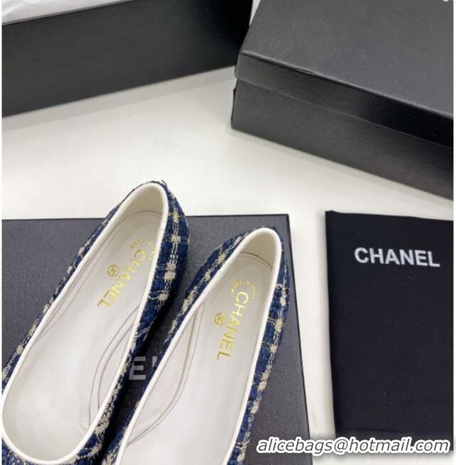 Pretty Style Chanel Tweed & Lambskin Pointed Ballerinas 121454 Blue/White