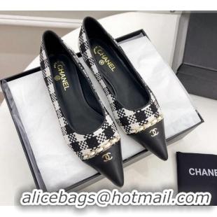 Good Quality Chanel Tweed & Lambskin Pointed Ballerinas 121454 Black/White