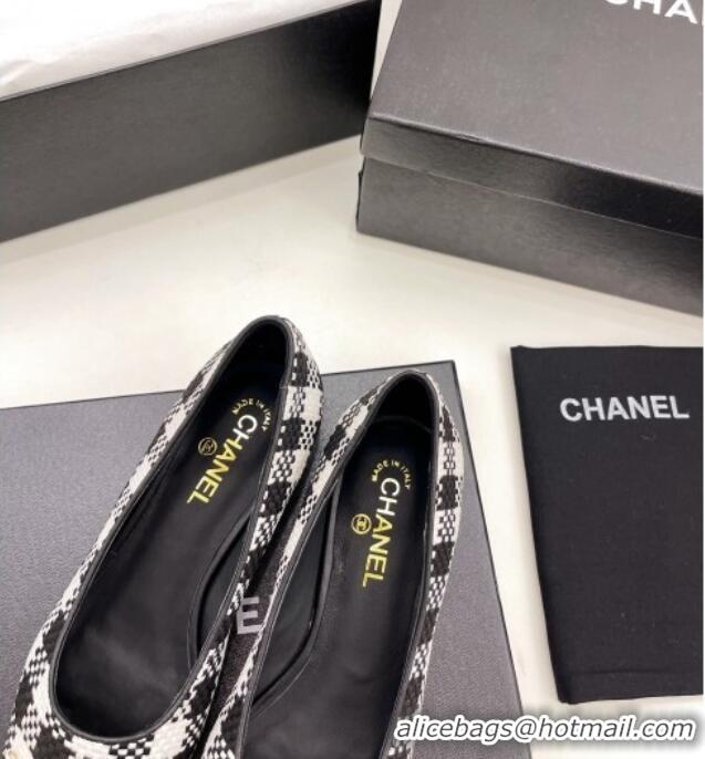 Good Quality Chanel Tweed & Lambskin Pointed Ballerinas 121454 Black/White