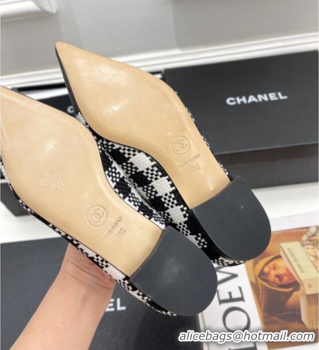 Good Quality Chanel Tweed & Lambskin Pointed Ballerinas 121454 Black/White