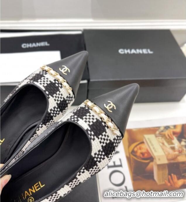 Good Quality Chanel Tweed & Lambskin Pointed Ballerinas 121454 Black/White