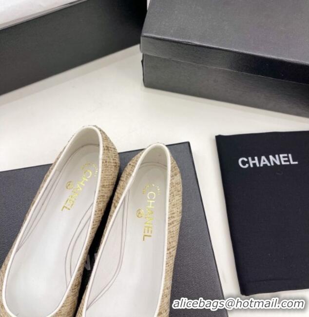 Best Product Chanel Tweed & Lambskin Pointed Ballerinas 121454 Beige/White