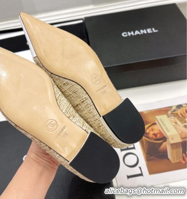 Best Product Chanel Tweed & Lambskin Pointed Ballerinas 121454 Beige/White