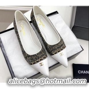 Discount Chanel Tweed & Lambskin Pointed Ballerinas 121454 Black/Gold/White