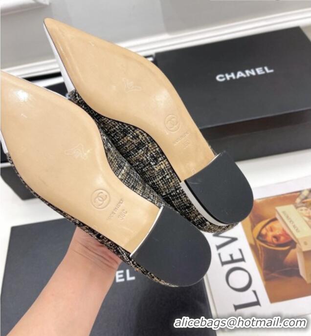 Discount Chanel Tweed & Lambskin Pointed Ballerinas 121454 Black/Gold/White