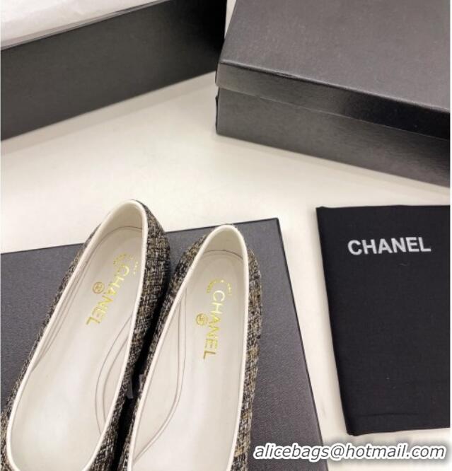 Discount Chanel Tweed & Lambskin Pointed Ballerinas 121454 Black/Gold/White