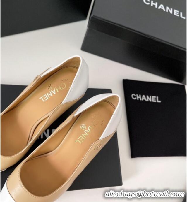 Top Grade Chanel Lambskin Pumps 8.5cm G38246 Beige/White