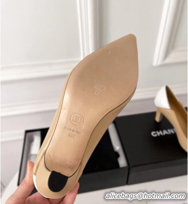 Top Grade Chanel Lambskin Pumps 8.5cm G38246 Beige/White