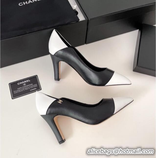 Discount Design Chanel Lambskin Pumps 8.5cm 121459 Black/White