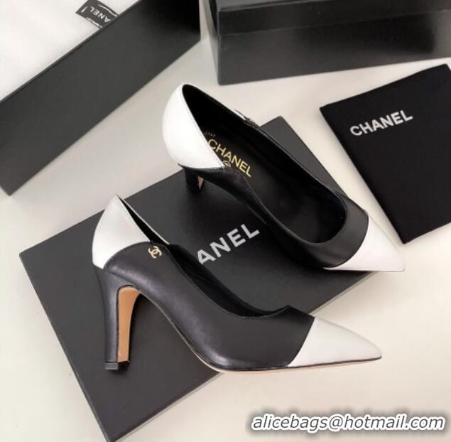 Discount Design Chanel Lambskin Pumps 8.5cm 121459 Black/White