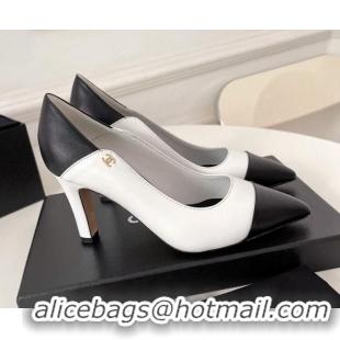 Super Quality Chanel Lambskin Pumps 8.5cm 121459 White/Black