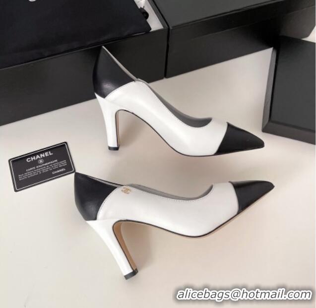 Super Quality Chanel Lambskin Pumps 8.5cm 121459 White/Black