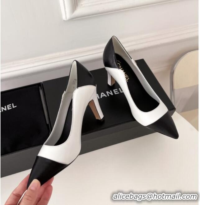 Super Quality Chanel Lambskin Pumps 8.5cm 121459 White/Black