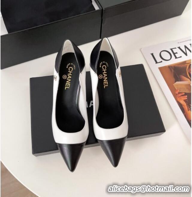 Super Quality Chanel Lambskin Pumps 8.5cm 121459 White/Black