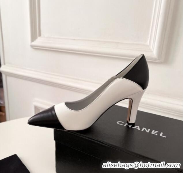 Super Quality Chanel Lambskin Pumps 8.5cm 121459 White/Black