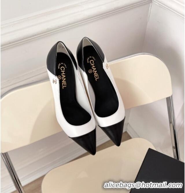 Super Quality Chanel Lambskin Pumps 8.5cm 121459 White/Black