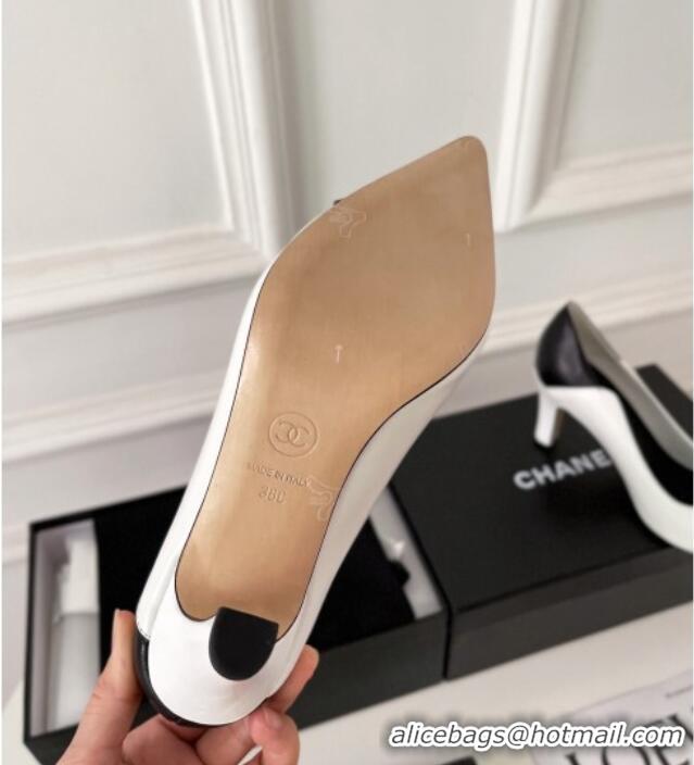 Super Quality Chanel Lambskin Pumps 8.5cm 121459 White/Black