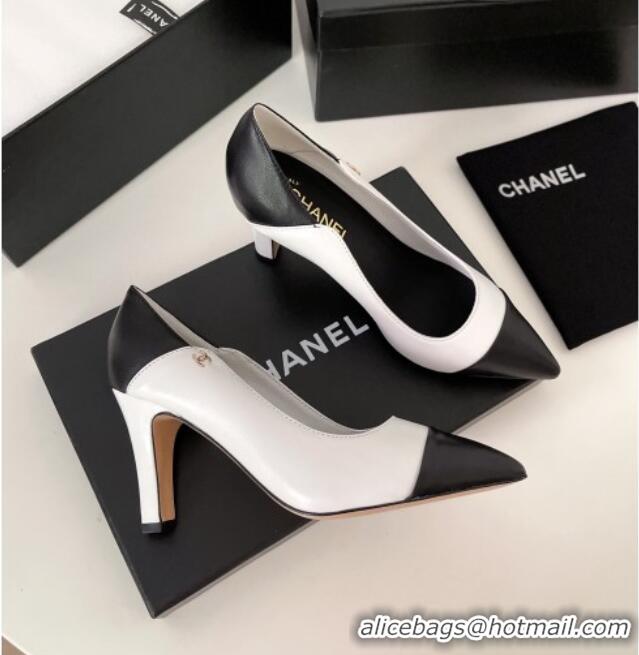 Super Quality Chanel Lambskin Pumps 8.5cm 121459 White/Black