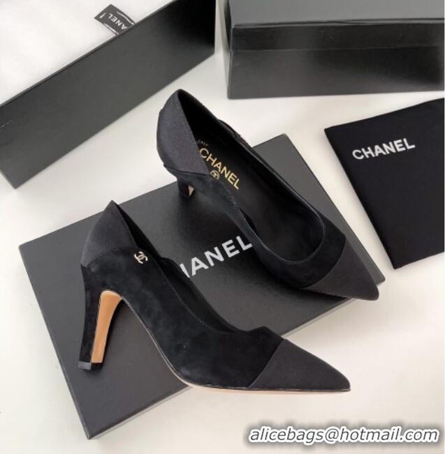 Top Quality Chanel Suede & Grosgrain Pumps 8.5cm 121461 Black