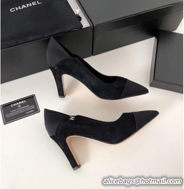 Top Quality Chanel Suede & Grosgrain Pumps 8.5cm 121461 Black