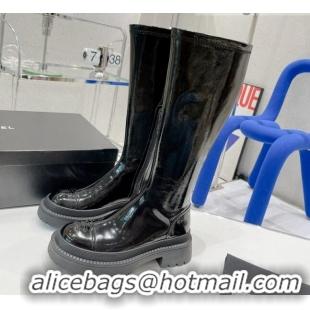 Best Quality Chanel Elastic Leather Calf-High Boots 5cm 121462 Black