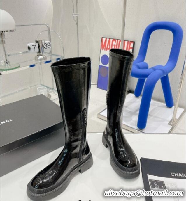 Best Quality Chanel Elastic Leather Calf-High Boots 5cm 121462 Black