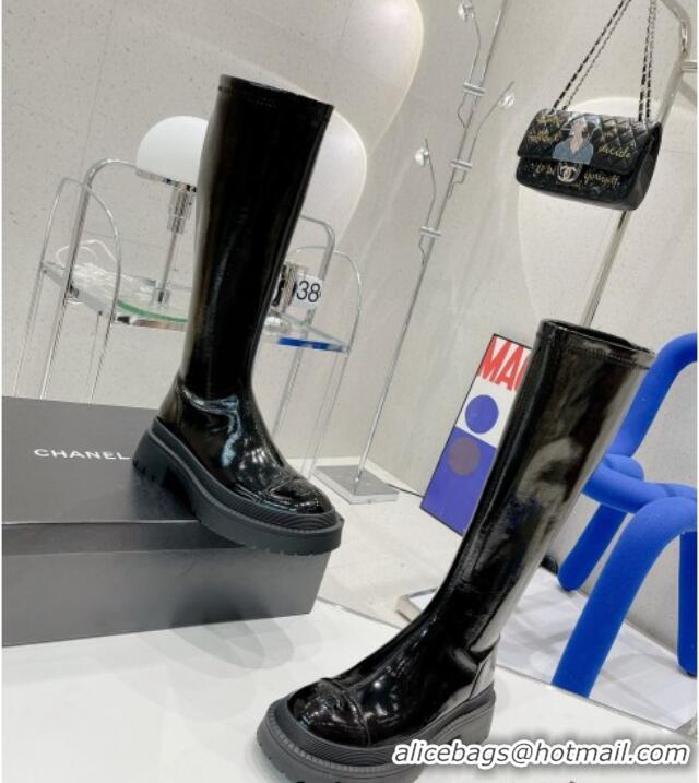 Best Quality Chanel Elastic Leather Calf-High Boots 5cm 121462 Black