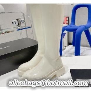 New Style Chanel Elastic Leather Calf-High Boots 5cm 121462 White