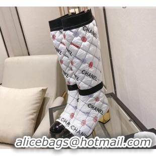 Discount Chanel Embroidered High Boots 5cm G38428 White