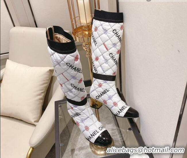 Discount Chanel Embroidered High Boots 5cm G38428 White