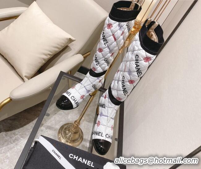 Discount Chanel Embroidered High Boots 5cm G38428 White