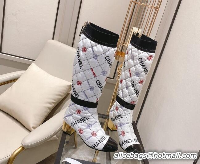 Discount Chanel Embroidered High Boots 5cm G38428 White