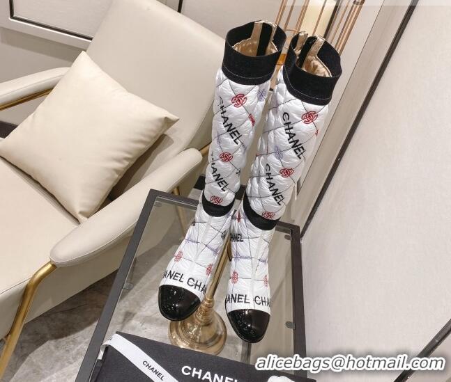 Discount Chanel Embroidered High Boots 5cm G38428 White