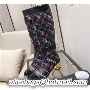 Good Product Chanel Embroidered High Boots 5cm G38428 Black