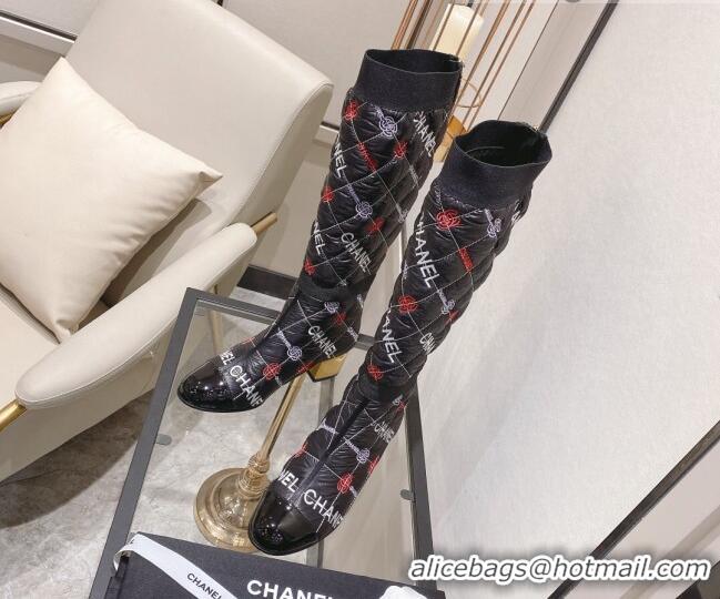 Good Product Chanel Embroidered High Boots 5cm G38428 Black