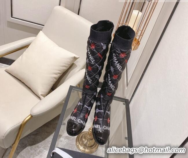 Good Product Chanel Embroidered High Boots 5cm G38428 Black