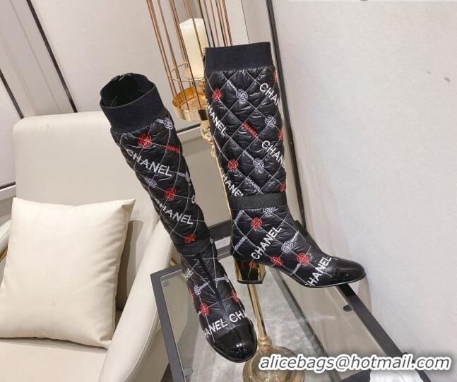 Good Product Chanel Embroidered High Boots 5cm G38428 Black