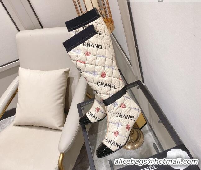 Low Cost Chanel Embroidered High Boots 5cm G38428 Beige