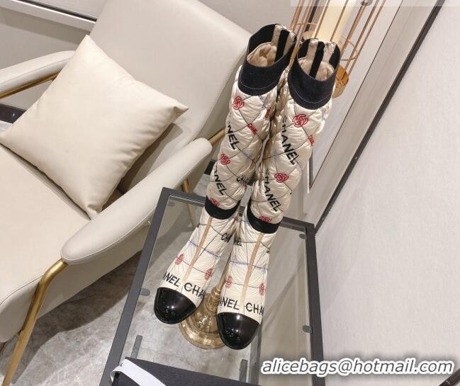 Low Cost Chanel Embroidered High Boots 5cm G38428 Beige