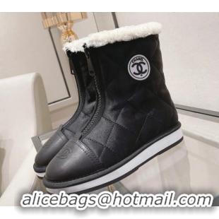 Good Quality Chanel Down Silk Snow Ankle Boots Black 121469