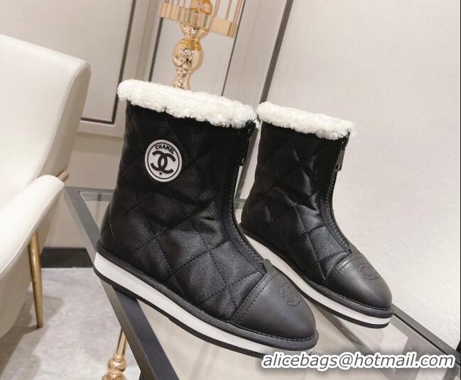 Good Quality Chanel Down Silk Snow Ankle Boots Black 121469