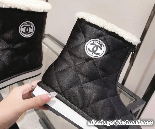 Good Quality Chanel Down Silk Snow Ankle Boots Black 121469