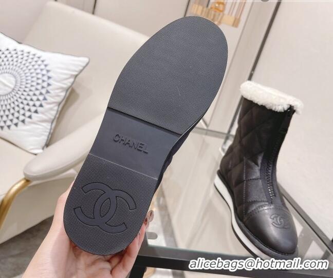 Good Quality Chanel Down Silk Snow Ankle Boots Black 121469