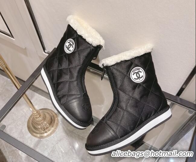 Good Quality Chanel Down Silk Snow Ankle Boots Black 121469