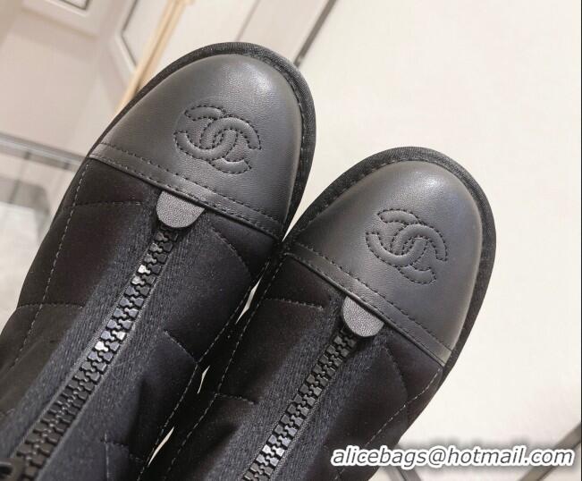 Good Quality Chanel Down Silk Snow Ankle Boots Black 121469