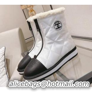 Low Price Chanel Down Silk Snow Ankle Boots 121469 White