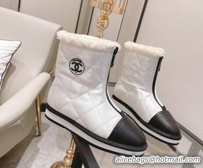 Low Price Chanel Down Silk Snow Ankle Boots 121469 White